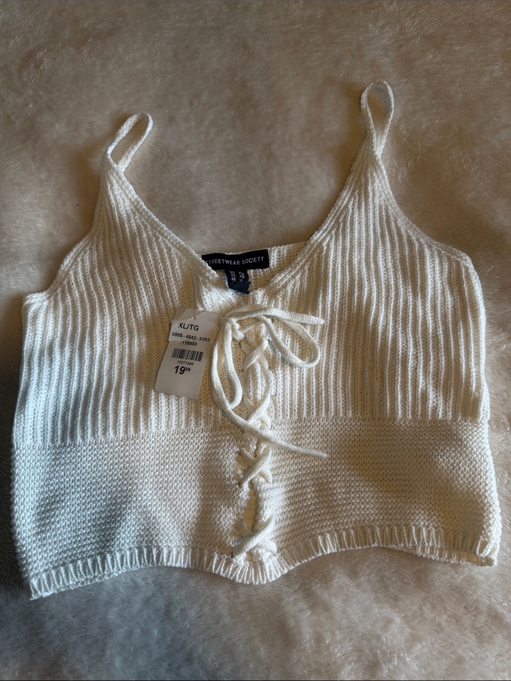 STREETWEAR SOCIETY NWT Knit Lace-Up Corset Tank Top Cropped White Y2K Size XL - Picture 4 of 9